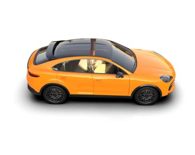 Beyaz arka planda turuncu şehir arabası. 3d oluşturma