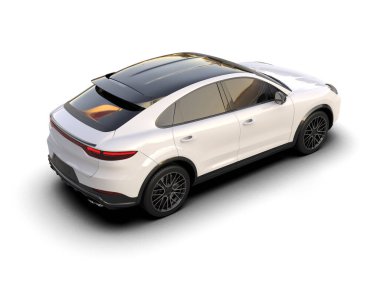 Beyaz arka planda beyaz spor araba, 3 boyutlu görüntüleme.