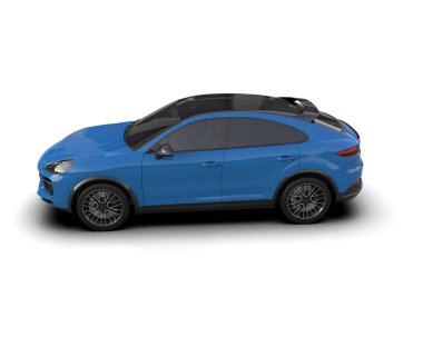 Mavi araba beyaz arka planda izole edilmiş. 3d oluşturma.