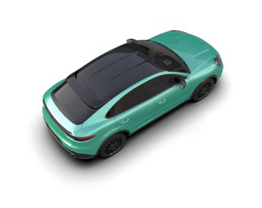 Beyaz arka planda yeşil araba. 3d oluşturma