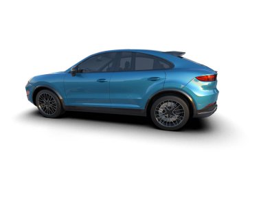 Modern mavi araba - izole edilmiş beyaz arka planda arka manzara. 3d illüstrasyon