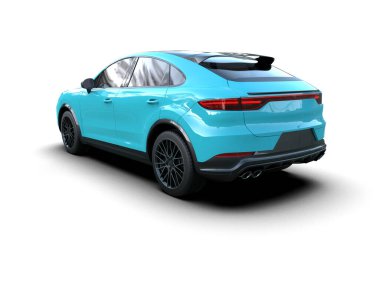 Beyaz arka planda modern bir cip arabası. 3d oluşturma