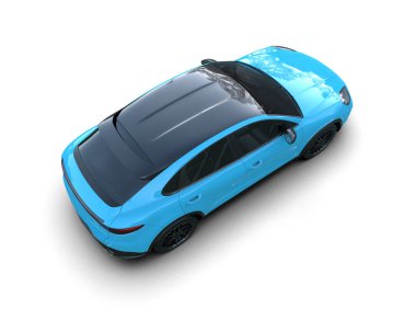 Yukarıdan manzaralı mavi spor araba.