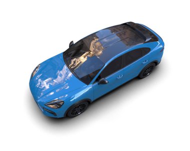 Beyaz arkaplanda elektrikli bir arabanın 3 boyutlu canlandırması.