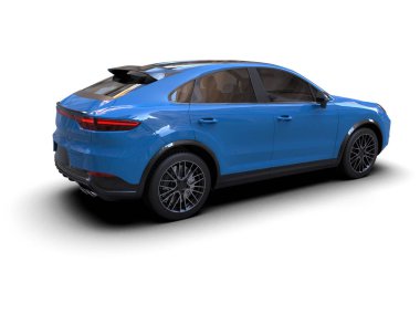 Beyaz arka planda modern mavi arazi aracı. 3d oluşturma