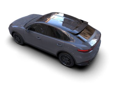 siyah modern araba beyaz arkaplanda izole edildi - 3 boyutlu resimleme