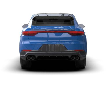 Mavi araba - beyaz üzerine izole edilmiş yan görüş. Yan görünüş. 3d illüstrasyon.