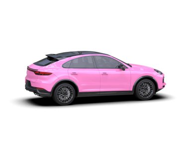 Beyaz arka planda güzel bir tasarımı olan pembe spor araba..