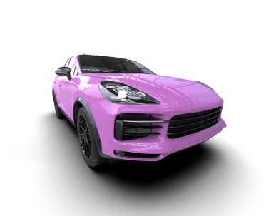 Beyaz arka planda izole edilmiş modern pembe araba. 3d oluşturma