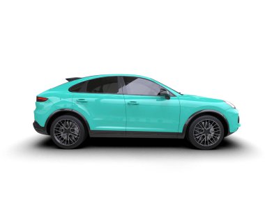 Mavi lüks araba gri arka planda izole edilmiş. 3d illüstrasyon.