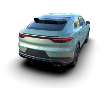 Beyaz arka planda modern bir araba. 3d oluşturma