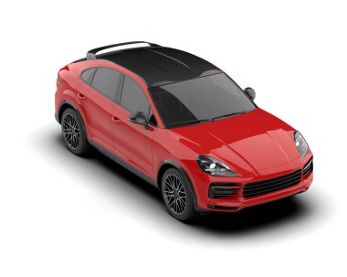 Beyaz arka planda kırmızı spor arabanın 3 boyutlu resmi