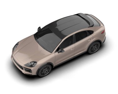 Bir arabanın üç boyutlu çizimi. Beyaz arkaplanda genel model.