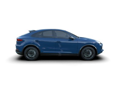 Beyaz arkaplanda mavi SUV arabası 3 boyutlu görüntüleme