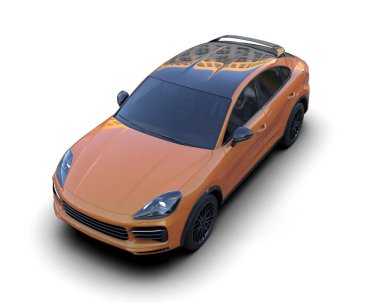 turuncu araba beyaz arkaplanda izole edilmiş.