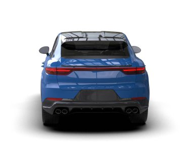 Mavi spor araba, dikiz aynası, beyaz arka planda izole. 3d oluşturma