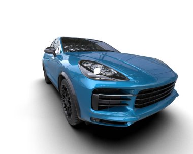 mavi spor araba - 3D illüstrasyon