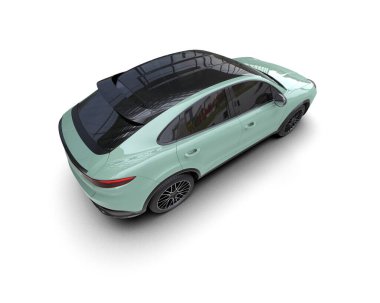 Stüdyo ortamında beyaz arka planda izole edilmiş markasız bir SUV 'un 3 boyutlu görüntüsü.