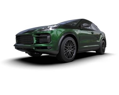 Yeşil spor araba. Modern lüks araba - ön manzara. 3d oluşturma