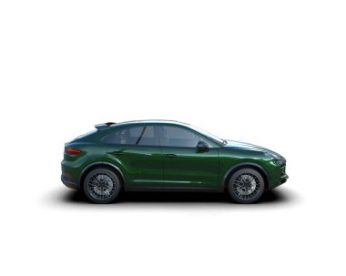 Beyaz arka planda modern yeşil araba. 3d oluşturma