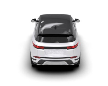 Beyaz SUV beyaz yolda izole edildi. 3d illüstrasyon.