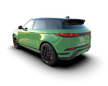 Yeşil cip arabası. 3d oluşturma.