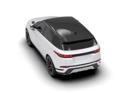 Beyaz arka planda izole edilmiş modern beyaz şehir arabası. 3d oluşturma.