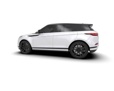 Beyaz arka planda beyaz araba, modern SUV. 3d oluşturma