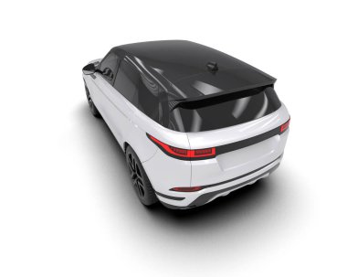 Beyaz arka planda siyah, beyaz bir araba. 3d oluşturma