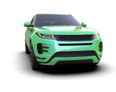 yeşil spor modern araba - beyaz izole arkaplanda ön görünüm - 3 boyutlu görüntüleme