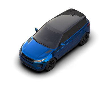 mavi modern araba beyaz arka planda izole edildi