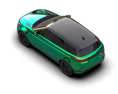 Yeşil elektrikli araba beyazda izole edilmiş. 3d oluşturma