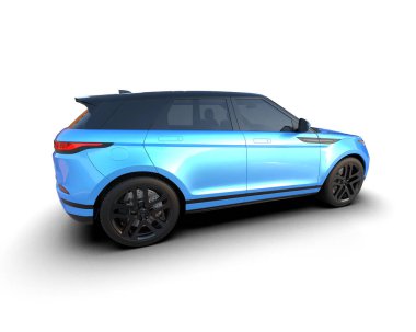 Mavi araba arka planda izole edilmiş. 3D görüntüleme - illüstrasyon