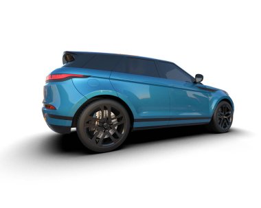 Arka planda lüks bir araba var. 3D görüntüleme - illüstrasyon