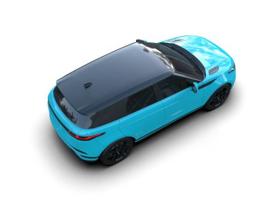Beyaz arka planda mavi bir araba. izole edilmiş 3d