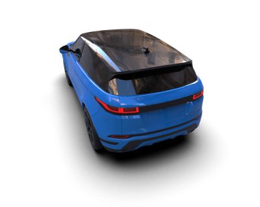 mavi araba beyaz arkaplanda izole edildi. 3 boyutlu görüntüleme