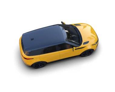 modern kompakt sarı araba - 3 boyutlu resimleme
