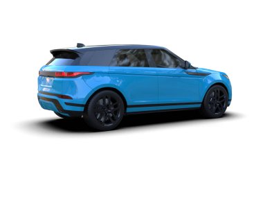 Mavi araba beyaz arka planda izole edilmiş.