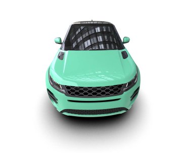 Mavi araba beyaz arka planda izole edilmiş, 3 boyutlu.,