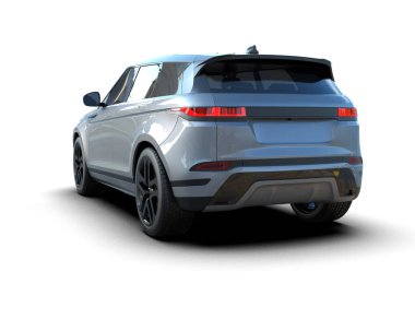 Gri arka planda yansıması olan beyaz modern lüks araba. 3d oluşturma