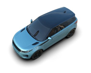 mavi modern araba beyaz bir arabada izole edilmiş..