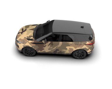 Modern kamuflajlı SUV arabası beyaz arka planda izole edildi