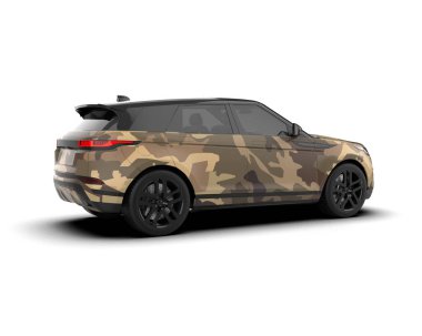 Modern kamuflajlı SUV arabası beyaz arka planda izole edildi