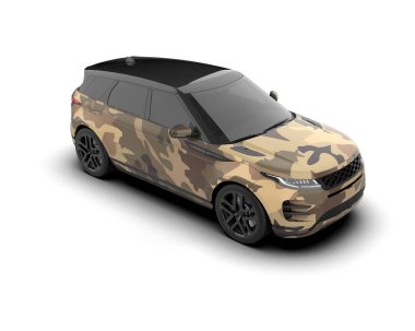 Modern kamuflajlı SUV arabası beyaz arka planda izole edildi