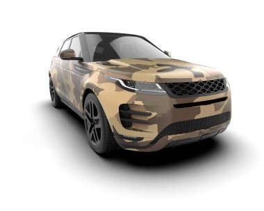 Modern kamuflajlı SUV arabası beyaz arka planda izole edildi