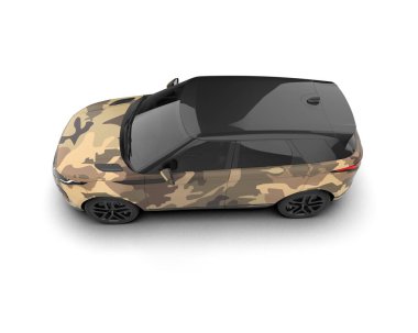 Modern kamuflajlı SUV arabası beyaz arka planda izole edildi