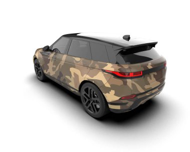 Modern kamuflajlı SUV arabası beyaz arka planda izole edildi