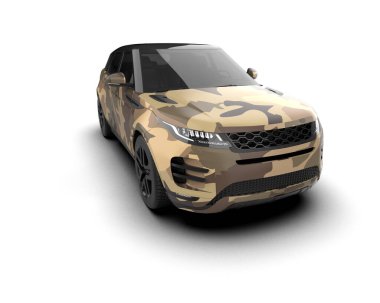 Modern kamuflajlı SUV arabası beyaz arka planda izole edildi