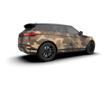 Modern kamuflajlı SUV arabası beyaz arka planda izole edildi