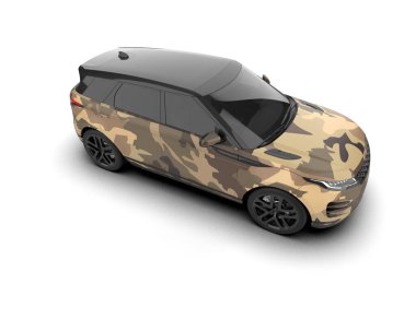 Modern kamuflajlı SUV arabası beyaz arka planda izole edildi